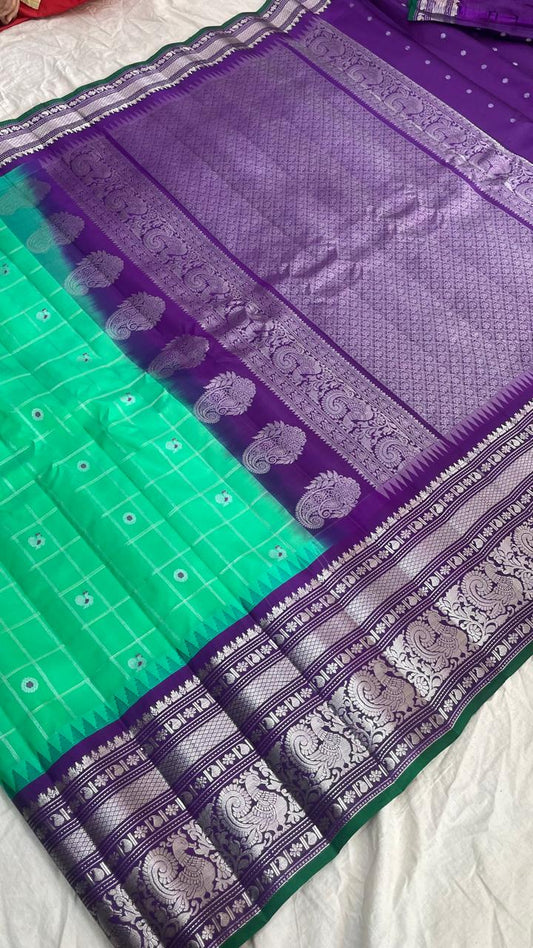 🍁Gadwal Pure Silk Kanchi Silver Jari Border With Blouse Sarees.