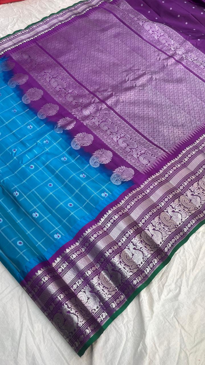 🍁Gadwal Pure Silk Kanchi Silver Jari Border With Blouse Sarees.