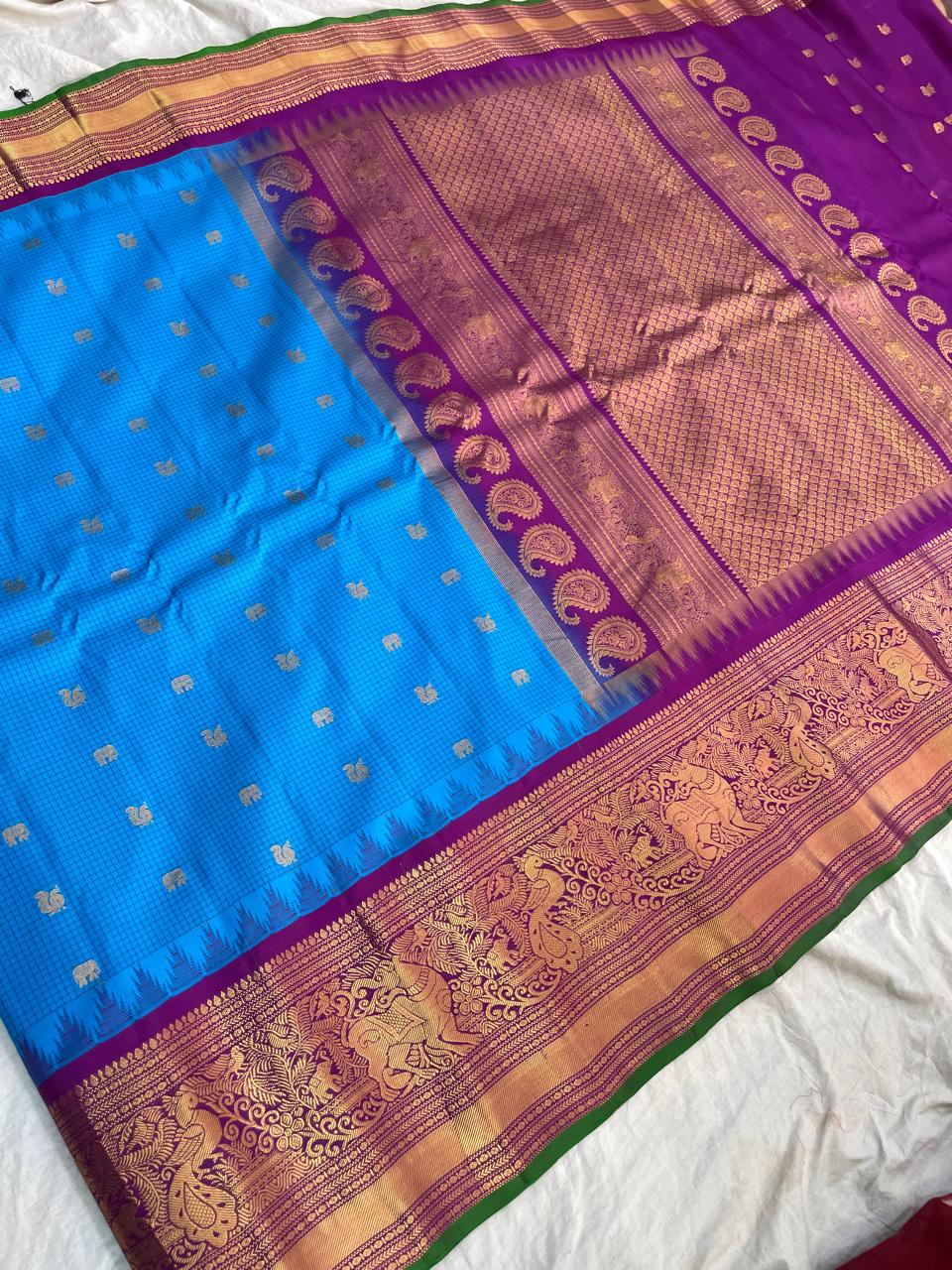 🍁Gadwal Pure Silk Butta Kanchi Border With Blouse Sarees.