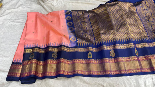 🍁Gadwal Pure Silk Border Butta With Blouse Sarees.