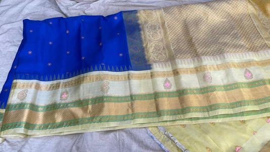 🍁Gadwal Pure Silk Border Butta With Blouse Sarees.