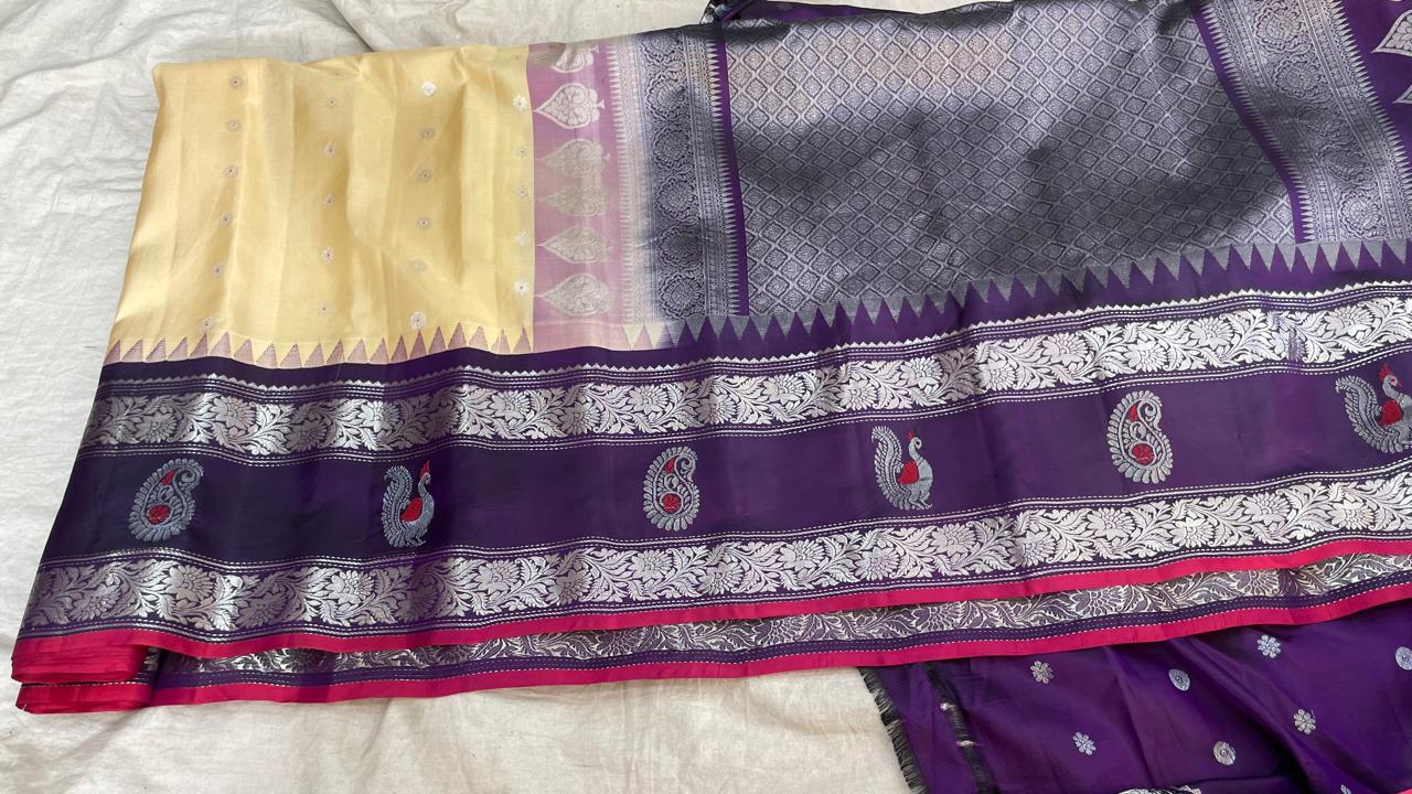 🍁Gadwal Pure Silk Border Butta With Blouse Sarees.