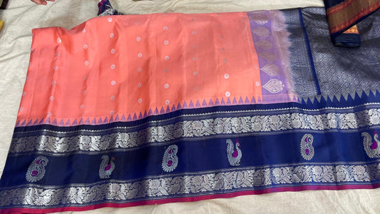 🍁Gadwal Pure Silk Border Butta With Blouse Sarees.