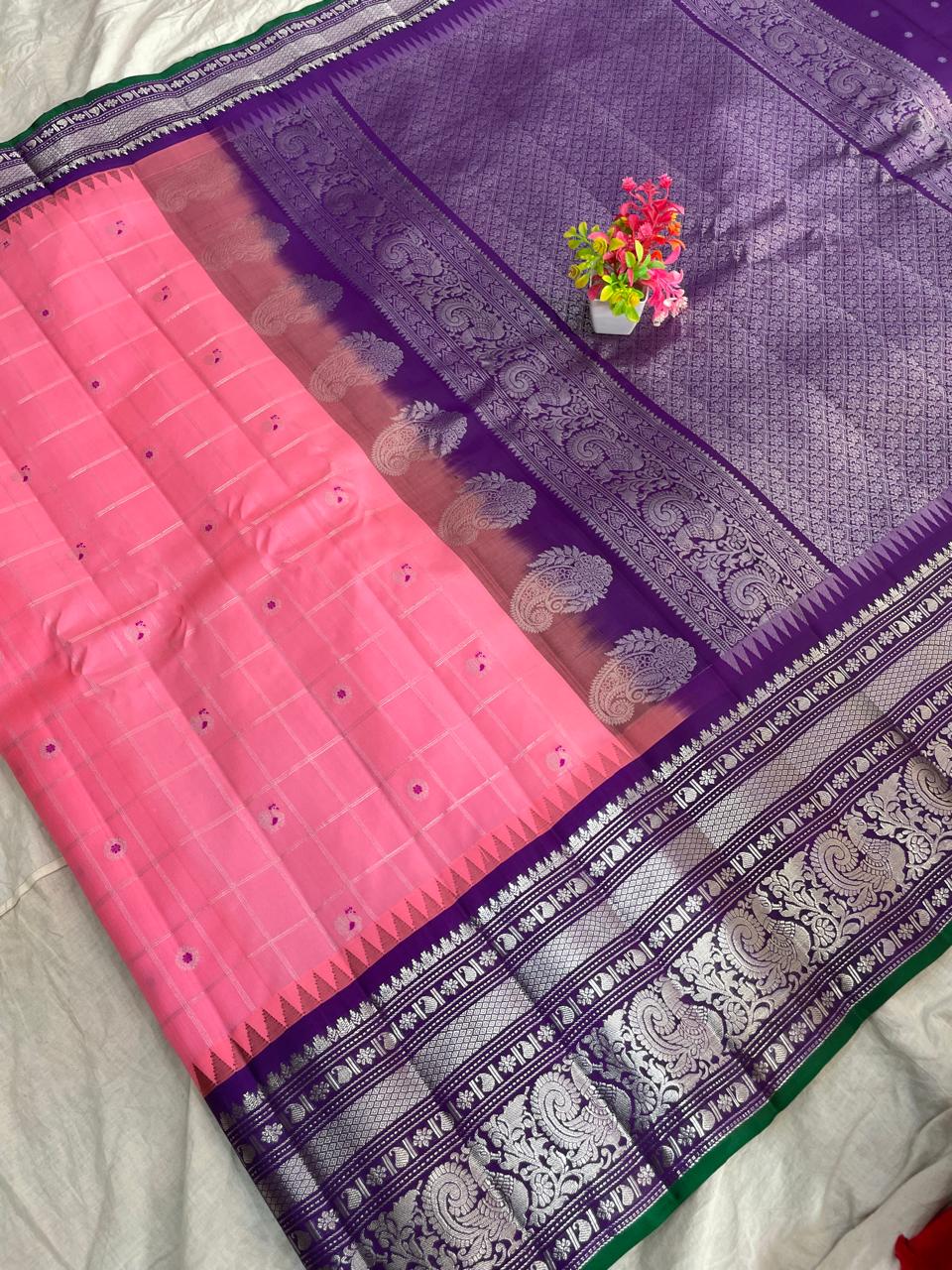 🍁Gadwal Pure Silk Kanchi Boder With Blouse Sarees.