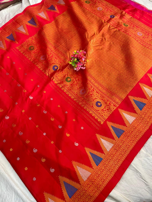 🍁Gadwal Pure Silk Handloom Turning Border With Blouse Sarees.