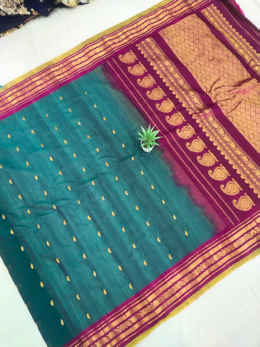 🌲Type: Gadwal Pure Sico Butta With Blouse Handloom Sarees.