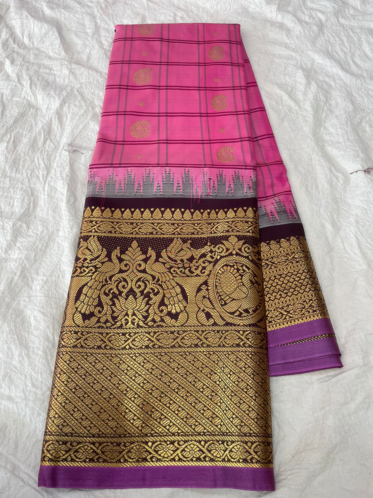 🍁Gadwal Mixed Silk Kanchi Boder With Blouse Sarees.