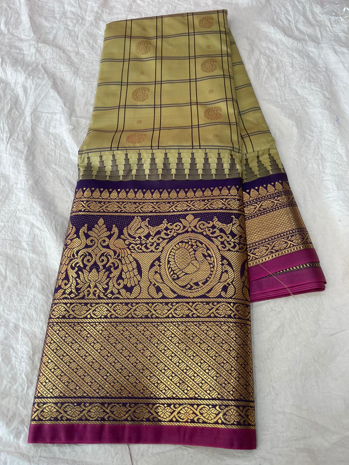 🍁Gadwal Mixed Silk Kanchi Boder With Blouse Sarees.