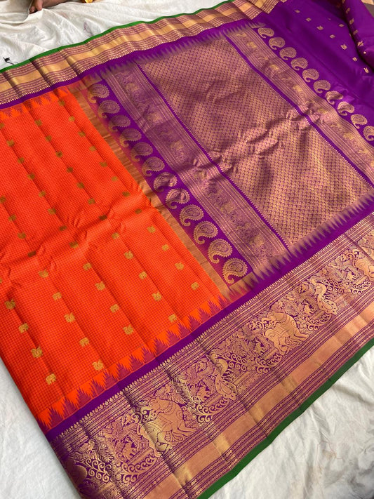 🍁Gadwal Pure Silk Butta Kanchi Border With Blouse Sarees.